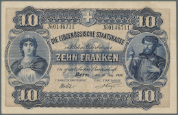 Switzerland / Schweiz: 10 Franken 1914 P. 17, Center Fold, Light Horizontal Fold, Strong Paper, Original Colors, No Hole - Switzerland