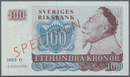 Sweden / Schweden: 100 Kronor 1965 Specimen P. 54s, Zero Serial Numbers, Red Specimen Overprint, Condition: XF+ (light B - Sweden