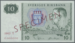 Sweden / Schweden: 10 Kronor 1963 Specimen P. 52s, With Zero Serial Numbers And Red Specimen Overprint, In Condition: AU - Svezia