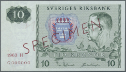 Sweden / Schweden: 10 Kroner 1963 Specimen P. 52s With Zero Serial Numbers, Red Specimen Overprint, Light Dint At Upper - Suède