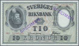 Sweden / Schweden: 10 Kronor 1951 SPECIMEN With Regular Serial Number, Perforation "ANNULLERAD" And Two Times Stamped "S - Svezia