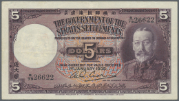Straits Settlements: 5 Dollars 1935 P. 17b In Exceptional Condition, With 3 Light Vertical And One Very Light Horizontal - Malaysie