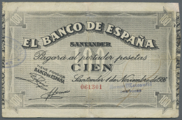 Spain / Spanien: 100 Pesetas 1936 P. S585 "SANTANDER" In Condition: F To F+. - Autres & Non Classés