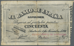 Spain / Spanien: 50 Pesetas 1936 P. S584 "SANTANDER" In Condition: F-. - Altri & Non Classificati