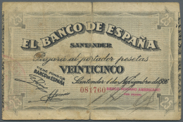 Spain / Spanien: 25 Pesetas 1936 P. S583 "SANTANDER" In Condition: F-. - Autres & Non Classés