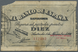 Spain / Spanien: 10 Pesetas 1936 P. S582 "SANTANDER" In Condition: VG - Autres & Non Classés