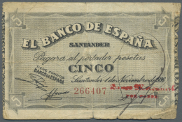 Spain / Spanien: 5 Pesetas 1936 P. S581 "SANTANDER" In Condition: VG+ - Altri & Non Classificati