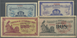Spain / Spanien: Set Of 4 Notes Containing 25 Centimos ND(1937) P. S601 (aUNC), 50 Centimos ND(1937) P. S602 (VF+), 1 Pe - Autres & Non Classés