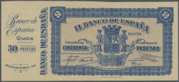 Spain / Spanien: 50 Pesetas 1937 P. S579 "GIJON", Rare Note With Counterfoil At Left, Condition: UNC. - Autres & Non Classés