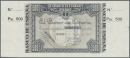 Spain / Spanien: 500 Pesetas 1937 P. S566, Key Note Of This Series Of Bilbao, A Light Stain Dot At Lower Right But In Cr - Altri & Non Classificati