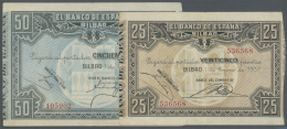 Spain / Spanien: Set Of 2 Notes Containing 25 Pesetas 1937 P. S563 (VF-) And 50 Pesetas 1937 P. S564 (VF). (2 Pcs) - Autres & Non Classés