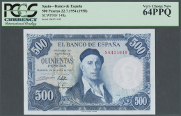 Spain / Spanien: 500 Pesetas 1954 P. 148a, Consecutive Pair With Serial Numbers #6431049,1050, Both PCGS Graded 64PPQ Ve - Altri & Non Classificati