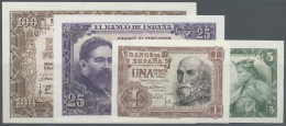 Spain / Spanien: Set Of 4 Notes Containing 1 Peseta 1953 P. 144a (UNC), 5 Pesetas 1954 P. 145a (XF+), 25 Pesetas 1954 P. - Altri & Non Classificati