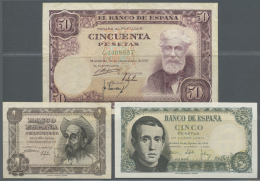 Spain / Spanien: Set Of 3 Notes Containing 1 Peseta 1951 P. 139a (VF), 5 Pesetas 1951 P. 140a (UNC) And 50 Pesetas 1951 - Autres & Non Classés