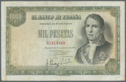 Spain / Spanien: 1000 Pesetas 1949 P. 138a, Used With Several Folds And Creases, Light Stained Paper Due To Circulation, - Altri & Non Classificati