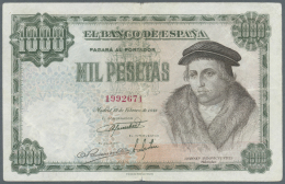 Spain / Spanien: 1000 Pesetas 1946 P. 133a, Strong Center Fold Which Caused A 5mm Tear At Upper And Lower Border, Not Re - Autres & Non Classés