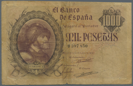 Spain / Spanien: 1000 Pesetas 1940 P. 125a, Stongly Stained Paper And A Very Heavy Center Fold, Taped On Back, A Few Pin - Autres & Non Classés