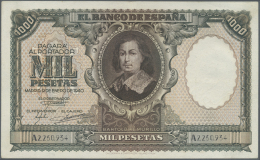 Spain / Spanien: 1000 Pesetas 1940 P. 120, Center Fold, Probably Pressed, No Holes Or Tears, Nice Colors And Strong Pape - Altri & Non Classificati