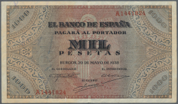 Spain / Spanien: 1000 Pesetas 1938 P. 115a, 3 Vertical Folds, One 5mm Tear At Lower Border, No Holes, Still Strong Paper - Autres & Non Classés