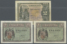 Spain / Spanien: Set Of 3 Notes Containing 1 Peseta 1938 P. 107a (aUNC9, 1 Peseta 1938 P. 108a (aUNC) And 2 Pesetas 1938 - Altri & Non Classificati