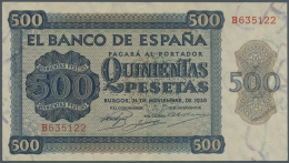 Spain / Spanien: 500 Pesetas 1936 With Cancellation Perforation P. 102s, Regular Serial Number, Vertical Fold, Light Han - Autres & Non Classés