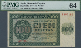 Spain / Spanien: 100 Pesetas 1936 P. 101a, PMG Graded 64 Choice UNC. - Other & Unclassified