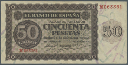 Spain / Spanien: 50 Pesetas 1936 With Cancellation "inutilizado", Regular Serial Number, P. 100s, Folds In Paper, In Con - Autres & Non Classés