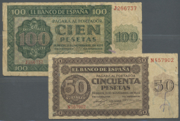 Spain / Spanien: Set Of 2 Notes Containing 50 Pesetas 1936 P. 100a (F-) And 100 Pesetas 1936 P. 101a (VG+). (2 Pcs) - Altri & Non Classificati