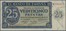 Spain / Spanien: 25 Pesetas 1936 With Cancellation "inutilizado", Regular Serial Number, P. 99s, One Light Vertical Fold - Other & Unclassified