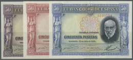 Spain / Spanien: Set Of 3 Notes Containing 50 Pesetas 1935 P. 88 (VF) And 2 Color Varieties Of The Same Type In Blue And - Altri & Non Classificati