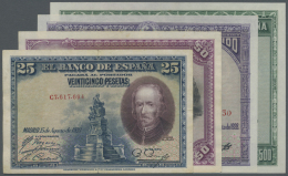 Spain / Spanien: Set Of 4 Notes Containing 25 Pesetas 1928 P. 80 (F+), 50 Pesetas 1928 P. 75b (VF), 100 Pesetas 1928 P. - Autres & Non Classés