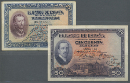 Spain / Spanien: Set Of 2 Notes Containing 25 Pesetas 1926 P. 71a (F+) And 50 Pesetas 1927 P. 72a (VF+), Nice Set. (2 Pc - Altri & Non Classificati