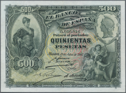 Spain / Spanien: 500 Pesetas 1907 P. 65a, Seldom Seen Note, Center Fold, Pressed, Tiny Restaurations At Lower And Upper - Altri & Non Classificati