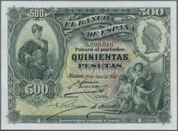 Spain / Spanien: 500 Pesetas 1907 P. 65a, Seldom Seen Note, Center Fold, Pressed, Tiny Restaurations At Lower And Upper - Other & Unclassified