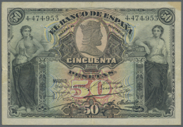 Spain / Spanien: 50 Pesetas 1907 P. 63a, Vertically Folded, Still Crispness In Paper, Condition: VF. - Other & Unclassified