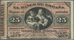 Spain / Spanien: 25 Pesetas 1884 P. 24, Rare Note, Horizontal And Vertical Folds, Seems To Have Tiny Professional Restor - Altri & Non Classificati