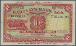 Southwest Africa: Barclays Bank D.C.O. 10 Shillings 1956, P.4, Several Folds And Lightly Stained Paper, Pinholes At Left - Namibia