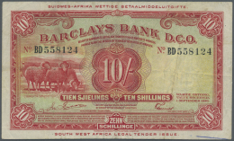 Southwest Africa: Barclays Bank D.C.O. 10 Shillings 1956, P.4, Several Folds And Lightly Stained Paper, Pinholes At Left - Namibie