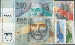 Slovakia / Slovakei: Set Of 5 Notes Containing 20, 50, 100, 200 And 500 Korun 1993 P. 34-39, All In Condition: UNC. (5 P - Slovakia