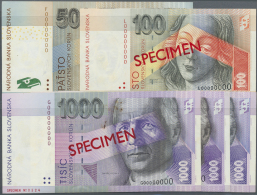 Slovakia / Slovakei: Set With 5 Specimen Notes Comprising 100 Korun 1999 Specimen P.25cs (UNC), 500 Kroun 2000 Specimen - Slovacchia