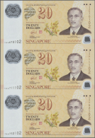 Singapore / Singapur: Set Of 3 Uncut Notes 20 Dollars 2007 P. 53 In Condition: UNC. - Singapour