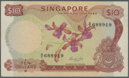 Singapore / Singapur: 10 Dollars ND(1967-73) P. 3, Light Center Bend, Light Stain At Upper Right, Corner Tips At Upper A - Singapore