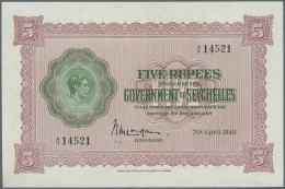 Seychelles / Seychellen: 5 Rupees 1942 P. 8, Only One Very Light Center Fold And A Tiny Dint At Lower Right Corner, No H - Seychelles