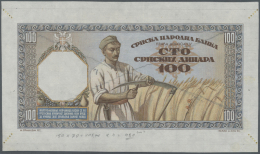 Serbia /Serbien: Front And Backside Proof For A Not Issued 100-Dinara-note ND(1943), P.NL In Excellent Condition, Just A - Serbia