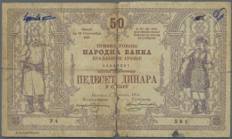 Serbia /Serbien: 50 Dinara 1914, P.13, Well Worn Condition, Torn In Two Halfs, Several Tears Along The Borders, Stains A - Serbia