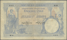 Serbia /Serbien: 20 Dinara 1905, P.11, Used Condition With Folds And Stains, Small Tear At Upper Margin And Tiny Hole At - Serbia