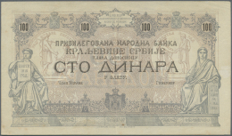 Serbia /Serbien: 100 Dinara 1880's Without Date And Signature, P.8c, Very Nice Looking Note With Some Folds, Tiny Browni - Serbie