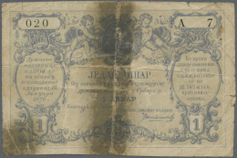 Serbia /Serbien: 1 Dinar 1876, P.1 In Well Worn Condition, Torn In Two Halfes And Taped, Traces Of Tape At Lower Left Co - Serbia