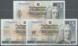 Scotland / Schottland: Set Of 3 Notes The Royal Bank Of Scotland Plc Containing 3 Different Types Of 5 Pounds Dated 2004 - Altri & Non Classificati