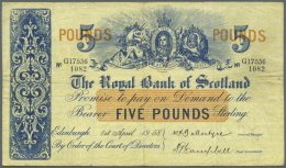 Scotland / Schottland: The Royal Bank Of Scotland 5 Pounds 1958 P. 323c, Used With Several Folds, Light Staining On Back - Autres & Non Classés